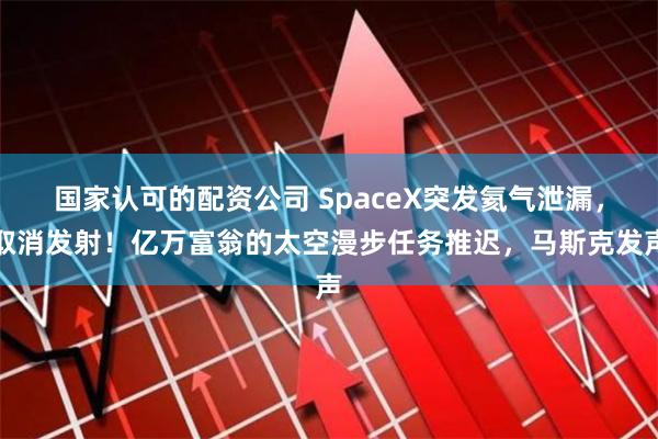 国家认可的配资公司 SpaceX突发氦气泄漏，取消发射！亿万富翁的太空漫步任务推迟，马斯克发声